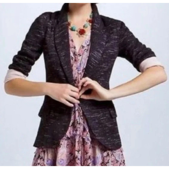 Anthropologie Cartonnier Dashes Knit Blazer Jacket Black Melange Size Small - Picture 3 of 8